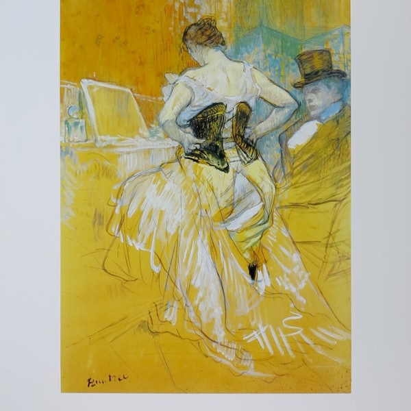 Henri de Toulouse-Lautrec exhibition poster - Femme mettant son corset - dancer - ballet - ballerina - vintage print - impressionist