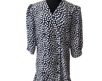 Vintage Dress 1980s / Brand BGB LTD Dress / Vintage Day Dress / Navy Polka Dot Dress