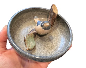 Vintage Danish Pottery Trinket Dish: Bird Art by Dissing Keramik