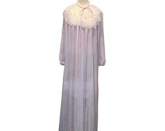Vintage Lanvin Boudoir Robe: Lavender Chantilly Lace Peignoir