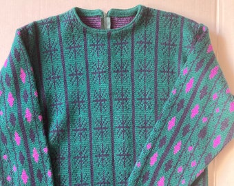 Vintage Benetton Sweater: Italian Knit Tunic, Jewel Tone Pattern