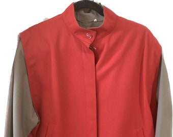 Vintage Louis Feraud Bomber Blazer: Red & Khaki, Size 44