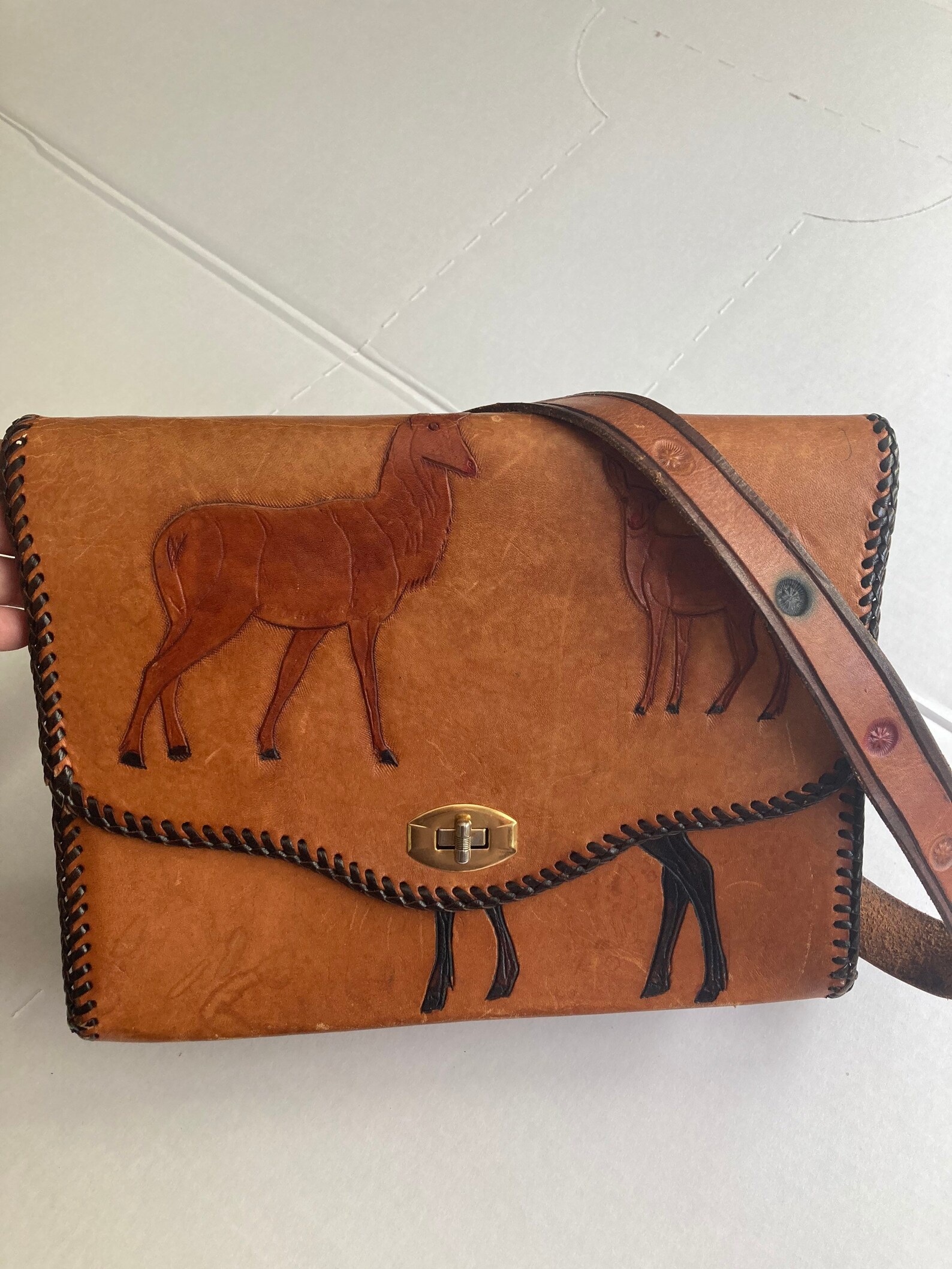 hand tooled leather crossbody bag