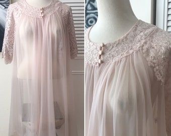 Vintage Boudoir / Vintage Shadowline Peignoir / Sheer Robe / 1950s Boudoir