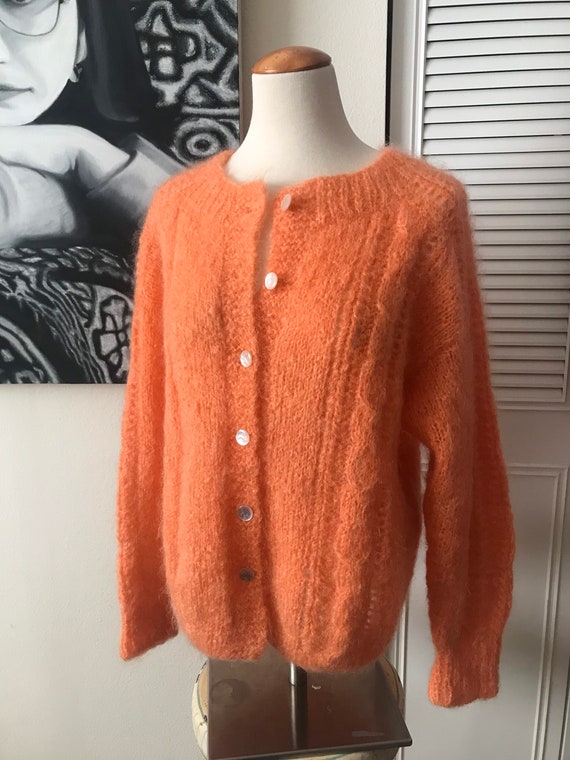 1960s Hand knit Mohair Sweater Orange Sherbet