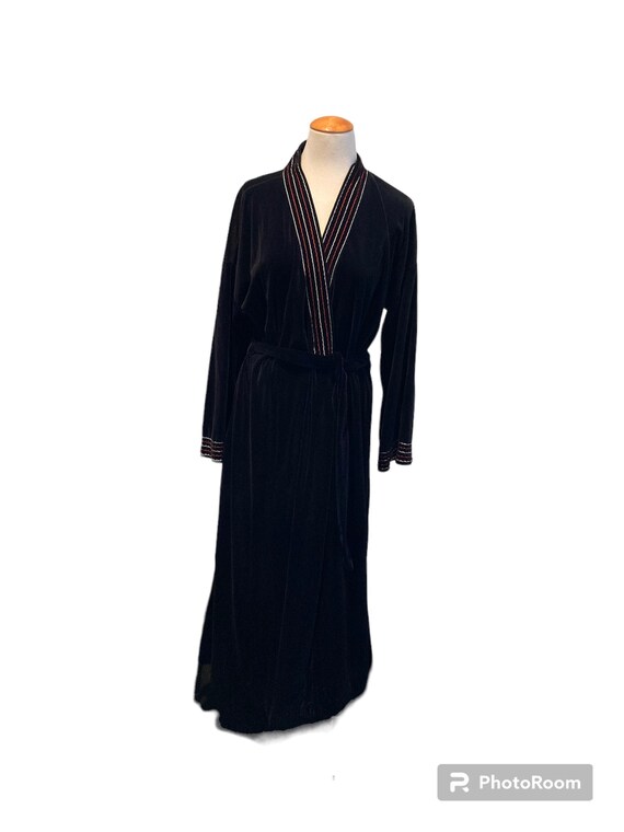 1960s Boudoir / Velvety Velour Black Robe / Softe… - image 1