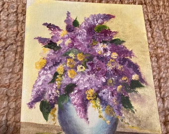 Vintage Painting, Lilacs in Vase, 8 x 10, Original Painting, Home Decor, Lilacs