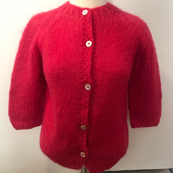 Mohair Sweater 1960s Berry / Mohair Cardigan / Bo… - image 4