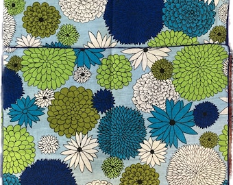 Vintage 1960s Floral Cotton Napkins: Blue & Green Kitsch, Set of 4
