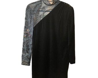 Victor Costa Dress Vintage / Mother of the Bride Victor Costa / Black Velvet and Beaded Dress / Mob Wife