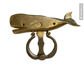 Brass Door Knocker / Brass Whale / Vintage Brass Whale Doorknocker / Nantucket / Beach House Decor / Gift