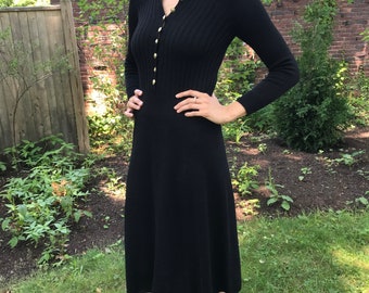 Vintage St John Knit Dress /  St John for Lillie Rubin / Black Knit Dress / LBD / Black Knit / Fabulous Buttons