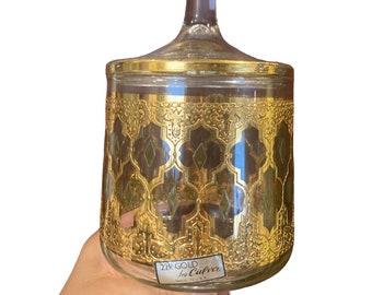 MCM Culver Valencia Apothecary Jar: 22k Gold Candy Dish, Vintage Home