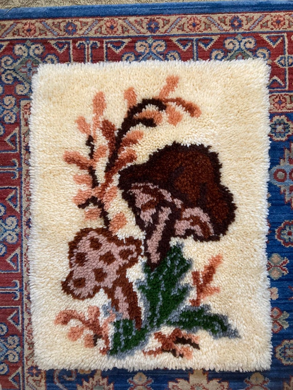 Vintage Latch Hook Mushrooms Wall Hanging Etsy