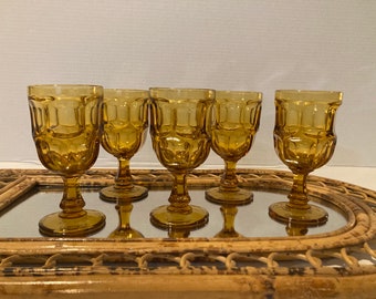 Vintage Amber Ashburton Wine Glasses - 1970s Retro Barware, Set of 5