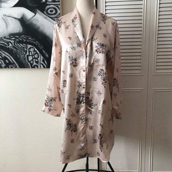1980s Cacique silky floral night shirt