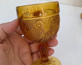 Vintage Amber Cocktail Glasses Set of 4: 1970s Plume & Bloom Design