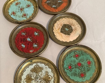 Vintage Florentine / Vintage Florentine Coasters / Set of 6 Vintage Coasters / Hostess Gift / Gift for Mother