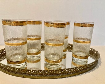 Culver Icicle Glasses: Mid Century Modern Barware Set with 22k Gold Trim