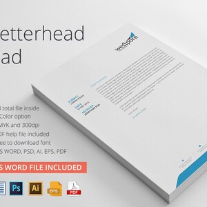 Plantilla de identidad de marca estacionaria de diseño de bloc de membrete con Ms Word, Ai, EPS, PSD, descarga instantánea de PDF