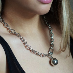 Silver Chunky Chain Necklace w/ Chrome Ball Pendant