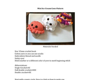Crochet pattern, ice cream pattern, crochet ice cream pattern, mini crochet pattern, mini food pattern, crochet food pattern, crochet toy