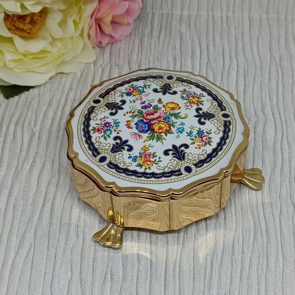 Stratton Trinket Box or Jewellery Box ~ White Enamel with a Flowers and Blue Fleur De Lis