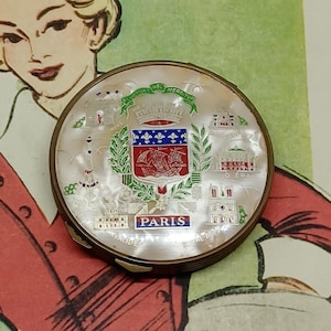 Vintage Powder Compact ~ Paris Landmarks ~ Face Mirror