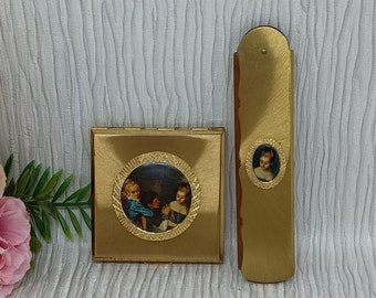 Kigu Compact & Comb Set ~ Gold with 18th Century Cameo ~ Vintage Compact Mirror and Comb ~ Mid Century 1960s