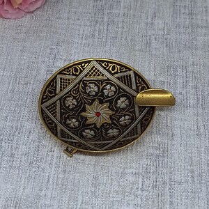 Small Damascene Ashtray ~ Black with White & Gold Decoration