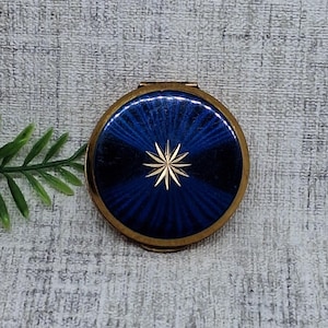 Stratton Pill Box ~ Blue Enamel with a Gold Starburst ~ 1960s