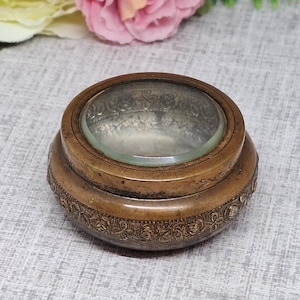 Antique Metal Pot with Glazed Lid and Repousse Pattern ~ Trinket Box