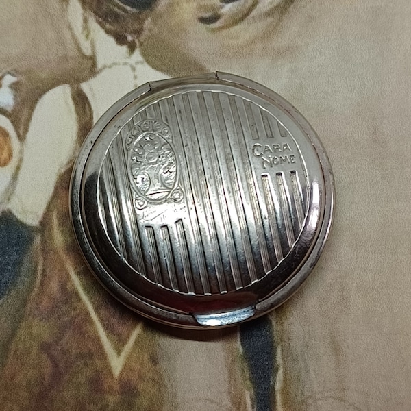 Antique Cara Nome Rouge Compact in Silver Tone Metal ~ Langlois New York ~ 1920s ~ With Original Rouge
