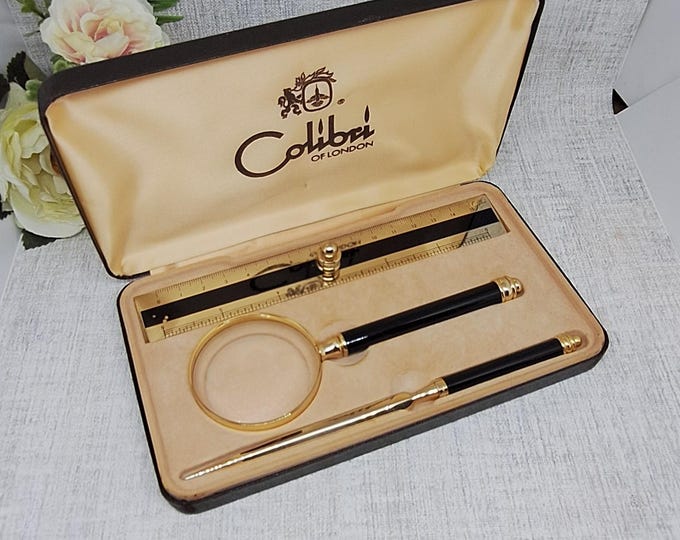 Colibri Gold Ruler Colibri Desk Set ~ Ruler, Magnifying Glass and Letter Opener in ...