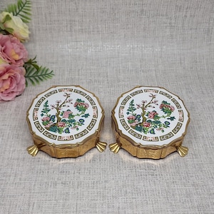 Matching Stratton Trinket Box and Powder Box ~ Indian Tree Design ~ Sold Separately