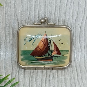 vintage porte-monnaie ~ voilier « Ostende » souvenir souverain sac à main ~ victorien antique