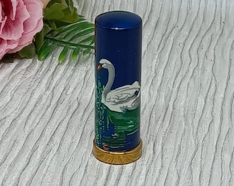 Vintage Stratton Lipstick Tube ~ Blue Enamel with Swans on Water ~ Lipstick Case