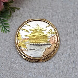 Chokin Ware Double Mirror ~ Pagoda in Shades of Gold & Silver Tone