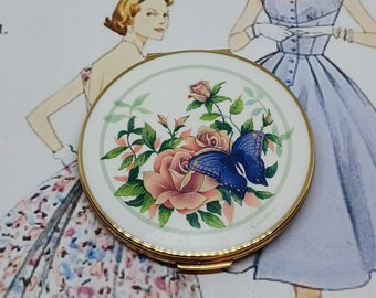 Stratton Doppelspiegel ~ Weiß mit einer rosa Rose und einem lila-blauen Schmetterling