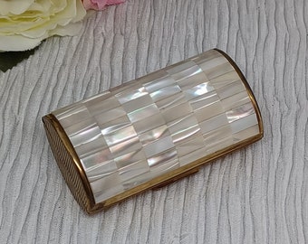 Ronson Cigarette Case with Mother of Pearl Lid in a Barrel Shape ~ Vintage Lipstick Holder ~ Trinket Box