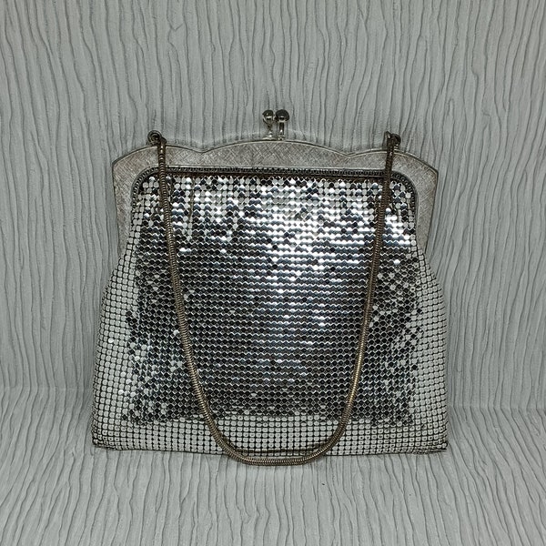 Sac en filet argenté Oroton avec anse en chaîne serpent ~ bal de promo ~ mariage ~ demoiselle d'honneur ~ fabriqué en Allemagne de l'ouest ~ sac à main allemand vintage