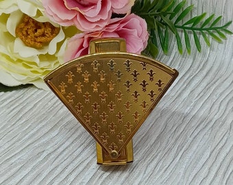 Stratton Fan Shaped Lipstick Holder Gold Tone with Fleur De Lis ~ Vintage Vanity Mirror