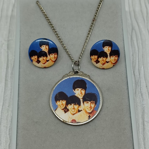 The Beatles Necklace and Earrings Set ~ 1960s Original ~ John Paul Ringo & George ~ Photo Jewellery