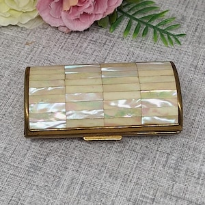 Portasigarette Ronson con coperchio in madreperla a forma di barile ~ Porta rossetto vintage ~ Portaoggetti