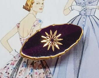 Stratton Lipview in Purple Enamel with a Gold Starburst Design ~ Vintage Lipstick Clip with Vanity Mirror (E*)