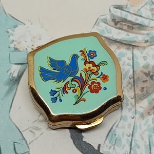 Stratton Pill Box ~ Mint Green with a Blue Bird on Flowers