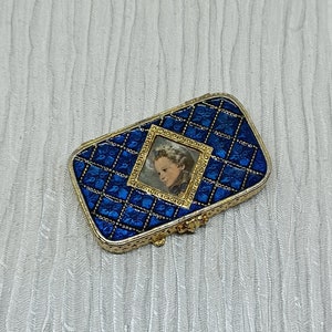 Vintage Estee Lauder Solid Perfume Compact ~ Marie Antoinette on Colbalt Blue Enamel Lid ~ Pill Box ~ Trinket Box ~ Empty - 1973