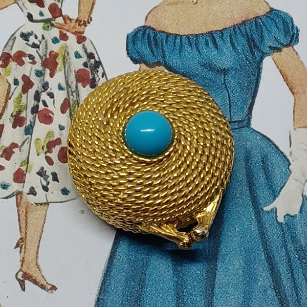 Estee Lauder 'Golden Rope' Solid Perfume Compact with Turquoise Colour Stone ~ For Solid Perfume ~ 1960s/70s ~ Empty