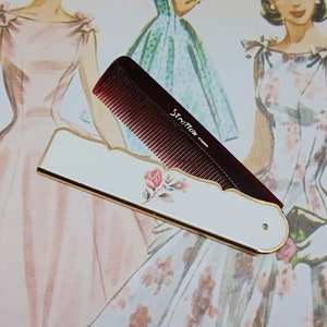 Vintage Stratton England Folding Hair Comb Floral Jewel Enameled Pocket  Travel