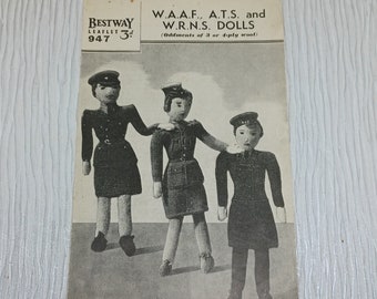 PDF ~ Bestway 947 W.A.A.F.  A.T.S. and W.R.N.S. Dolls Knitting Pattern PDF File Download ~ WWII 1940s